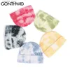 Bonnets/Crânes GONTHWID Tricoté Tie Dye Bonnets Chapeaux Plaine Cuff Beanie Tricot Ski Cap Casual Crâne Chaud Couleur Unie Hiver Blanc Chapeaux Bonnets Q231130