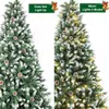 Предварительно освещенная искусственная рождественская елка высотой 6 футов с огнями, сосновыми шишками, 270 светодиодами теплого белого цвета, 810 наконечниками ветвей из ПВХ, украшениями для вечеринок.