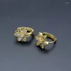 Hoop Earrings Women Jewelry Making Supplies Nickle Free Gold Plated Copper CZ Setting Delicate Flower Clip On Earring