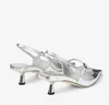 Lady Sandal Mid Hools Mirror Leather Didi 45mm Silver Black Liquid Metal Leather Pointed Pumpar Strap Sling Back Sandals Luxury Designer med Box 35-42