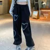 女性のパンツ Zoki ヴィンテージハートプリントカジュアル女性夏薄部ルーズストレートジョギング BF ファッションヒップホップストリート 230428