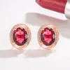 Studörhängen naturlig rubin original 14k rosguld smycken med röda zirkonia ädelsten brincos orecchini Dainty for Women