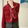 Women's Blouses Pocket Gold Velvet Silk Top Women S Spring 2023 Loose Long Sleeve Shirt