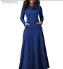 Grundläggande avslappnade klänningar plus storlek 5xl Elegant Long Maxi Dress Autumn Winter Warm High Collar Women Long-SleD klänning 2023 Kvinnkläder med Pocketl231130