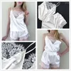 Dames Nachtkleding Dames Sexy Pyjama Kant Patchwork Satijn Zijde Spaghetti Top Shorts Sensuele Dames Femme Pijamas Sets