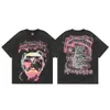 Hellstar Men diseñador camiseta hipster Parker dice cantando lavado a mano gris edición alta manga corta para hombres y mujeres moda de calle retro