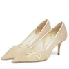 Sandales féminines célèbres belles pompes Cibelle 65 mm en dentelle italienne classique beige pointues orteils Bowknot Grid Imprimer Designer Party Sandale High Heels Box Eu 35-43