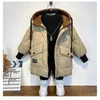 Jaquetas 6-14 anos outono inverno meninos para baixo jaqueta quente bebê menino casaco com capuz zíper outerwear parka presente crianças roupas 231129