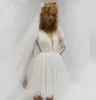 2024 Robe de mariée courte dos nu pour femmes élégantes manches bouffantes col en V simple tulle a-ligne robes de soirée de mariée robes de noiva casamento