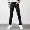 メンズジーンズファッションデザイナーメン高品質ブラックカーキエラスティックストレッチスリムフィットヴィンテージ韓国カジュアルデニムパンツhombre