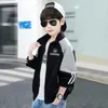 Jackets Junior Kids Boys Girls Black Green Autumn Winter Fall Baseball Letter Jackets 3 5 6 8 10 12Years Teens Bomber Outerwear 231129