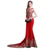 Elegante abito da sera rosso blu/nero 2024 O-collo in pizzo Appliques Perline Lunga sirena Prom Abito formale Abiti da festa di compleanno Robe de Soiree