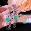 Wedding Jewelry Sets Long Tassel Leopard Earrings Emerald Green Stone Tennis Chain Panther Necklaces Rings for Women Designer Copper jewelry Set 231130