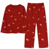 Women's Sleepwear Spring Autumn Women's Sleep Lounge Pajamas Long Sleeved Animal Print Pajama Sets Pyjamas Red Cotton M-3XL Home Fashion