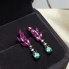 Boucles d'oreilles pendantes émeraude naturelle avec pierre rubis véritable argent 925 bijoux de luxe créateur or 14 carats