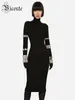 Casual jurken VC Party For Women Long Sleeve handschoenen met Crystal Bandage Black Midi Dress Evening Jurken Herfst Winter