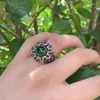 Cluster Rings Kinel Green Natural Stone Antique for Women Vintage Wedding Jewelry Boho Crystal Flower Party Ring Christmas Gifts