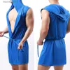 Robes masculinos novo gelo seda com capuz sleless sexy fino roupão pijama hombre confortável e respirável cor sólida banho robe vestido l231130