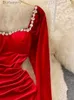 Basic Casual Dresses EWQ Elegant Chic Women's Dress Split s Velvet Long-sle Solid Color High Waist Dresses Autumn Winter 2023 New 27SN4345L231130