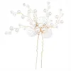 Hårklipp Flower Pearl Fork Ornament Wedding Dress Leaf Crystal Pan U-formad hårnål Huvudbonad