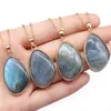 Pendentif colliers 1pc luxe naturel Flash Labradorite pierre breloques cristaux irréguliers longues chaînes à maillons pour femmes bijoux