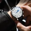 Relojes de pulsera, relojes de vestir informales para hombre, cronógrafo, calendario, cuero genuino, moda de negocios, reloj de pulsera plateado para hombre