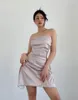 Casual Dresses Women Sweetheart Neckline Satin Bandeau Mini Dress With Gathered Waist Detail