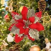 Pezzi di fiori decorativi Stella di Natale di Natale Ornamenti artificiali per alberi glitterati per matrimoni di Natale (Rosso dorato