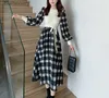 Basic Casual Dresses Autumn and winter lantern sle plaid long sled dress with woolen woven waistband fake two A-line skirt long skirtL231130