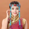 Party Supplies Festival Costume Accessories Women Elegant Headdress Beautiful Mongolia Long Hair Princess Cosplay Headwear