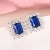 Boucles d'oreilles rectangulaires exquises en CZ bleu pour femmes, accessoires d'oreilles de mariage élégants pour mariée, couleur argent, bijoux à la mode