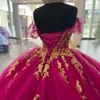 Red Shiny Quinceanera Dresses Ball Gown Off Shoulder Gold Applique Lace Puffy Sweet 16 Dress Celebrity Party Gowns Graduation