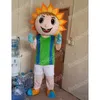 Costume della mascotte del ragazzo del girasole di Halloween Personaggio del tema anime del cartone animato Taglia adulto unisex Puntelli pubblicitari Vestito da esterno per la festa di Natale