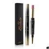 Rouge à lèvres Buxom Lip Gloss 2 en 1 Stick Lipliner Organisateur Double Tête Rotative Étanche Professionnel 14 Couleurs Gros Maquillage Beaut Dhgil