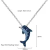 Hängsmycken Köpare Kvinnor Pendant Chain Blue Crystal Dolphin Fish 925 Sterling Silver Simple Necklace For Girl Excellent Smycken 45 cm