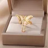 Anéis de banda bonito vintage grande borboleta anéis para mulheres aço inoxidável cor ouro anel de casamento jóias estéticas presente bague femme r231130