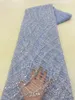 Ткань Роскошная французская сетка с вышивкой бисером Кружевная ткань Африканская нигерийская кружевная ткань с блестками для свадебного платья Швейный материал QF11 231129