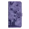 Butterfly Cat PU -läderplånbok Fall för Samsung S24 Ultra Plus A15 A05S Xiaomi 13T 14 Pro Redmi Note 13 5G Google Pixel 8 7 7A Print Card Slot Holder Flip Cover Pouch