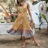 Casual Dresses 2 Styles 2023 Womens Resort Style Vest Floral Print Strap Waist Rope Dress Elegant Fashionable Temperament