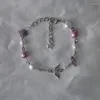 Link Bracelets Star Pink Purple Crystal Beaded Pearl Charm Bracelet Gift Y2k