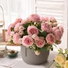 Gedroogde bloemen 30 cm roos roze zijden boeket pioen kunstbloem 5 grote kop 4 kleine knop bruid bruiloft woondecoratie 231130