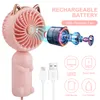 Mini ventilatore Ventilatore portatile USB ricaricabile Design simpatico gatto Ventola portatile di raffreddamento Ventilatore regolabile a tre velocità Ventole potenti della banca di potere