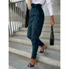 Pantalon femme lisse élégant simili cuir crayon taille haute coupe cintrée multi poches pantalon tendance pour un Look Chic