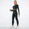 Tenue de Yoga produit sans couture ensemble Fitness Gym costume femmes à manches longues haut pantalon taille haute pêche hanche Leggings vêtementsYoga