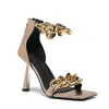 Высококачественные дизайнерские сандалии Кожаные туфли на шпильке Летний золотой браслет на щиколотке с блестками Высокомодные облегающие модельные сандалии Туфли для вечеринок высотой 10 см