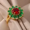 Bandringe Luxus Grüne Kubische Zirkonische Sonnenblume Ringe Für Frauen Vergoldet Verlobung Ehering Weiblichen Schmuck Damen Geschenke R231130