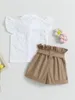 Conjuntos de roupas Bebê Meninas Verão 2 Peça Outfit Floral Lace Button Tops e Shorts Elásticos com Cinto Roupas Bonitos (Branco 2-3 Anos)