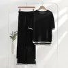 Women's Two Piece Pants Two Piece Set Elegant Pants Sets Ice Knitted Summer Outfits For Women Short Sleeve Pajama Suit 231130