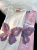 Magliette da uomo T-shirt grafica con lettera a farfalla europea per uomo e donna Trend allentato retrò Casual coppia a maniche corte Top Harajuku