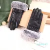 Luxury and winter warm women riding gloves genuine sheepskin leather fur cuff gloves Punk style